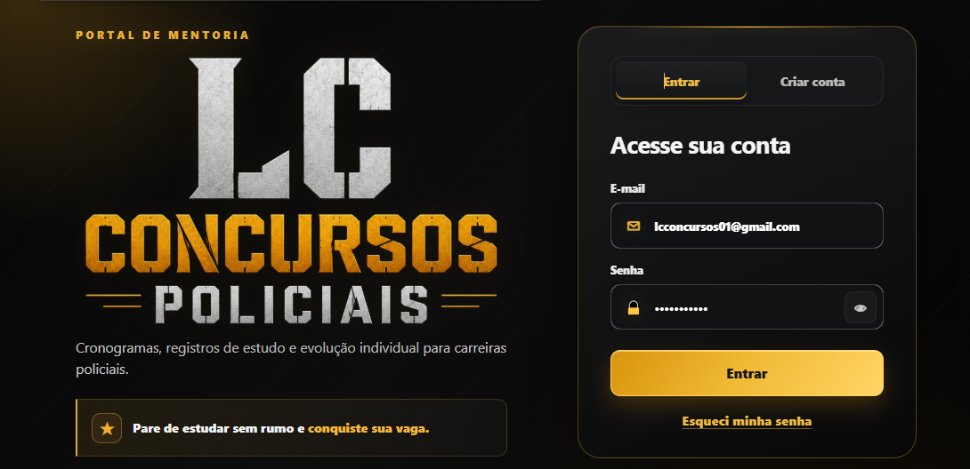 Tela de login real da plataforma