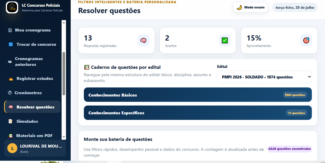 Tela real do banco de questões da LC Concursos